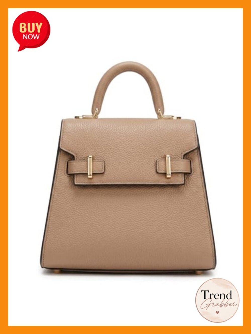Medium PU Leather Satchel Handbag with Flap & Buckle